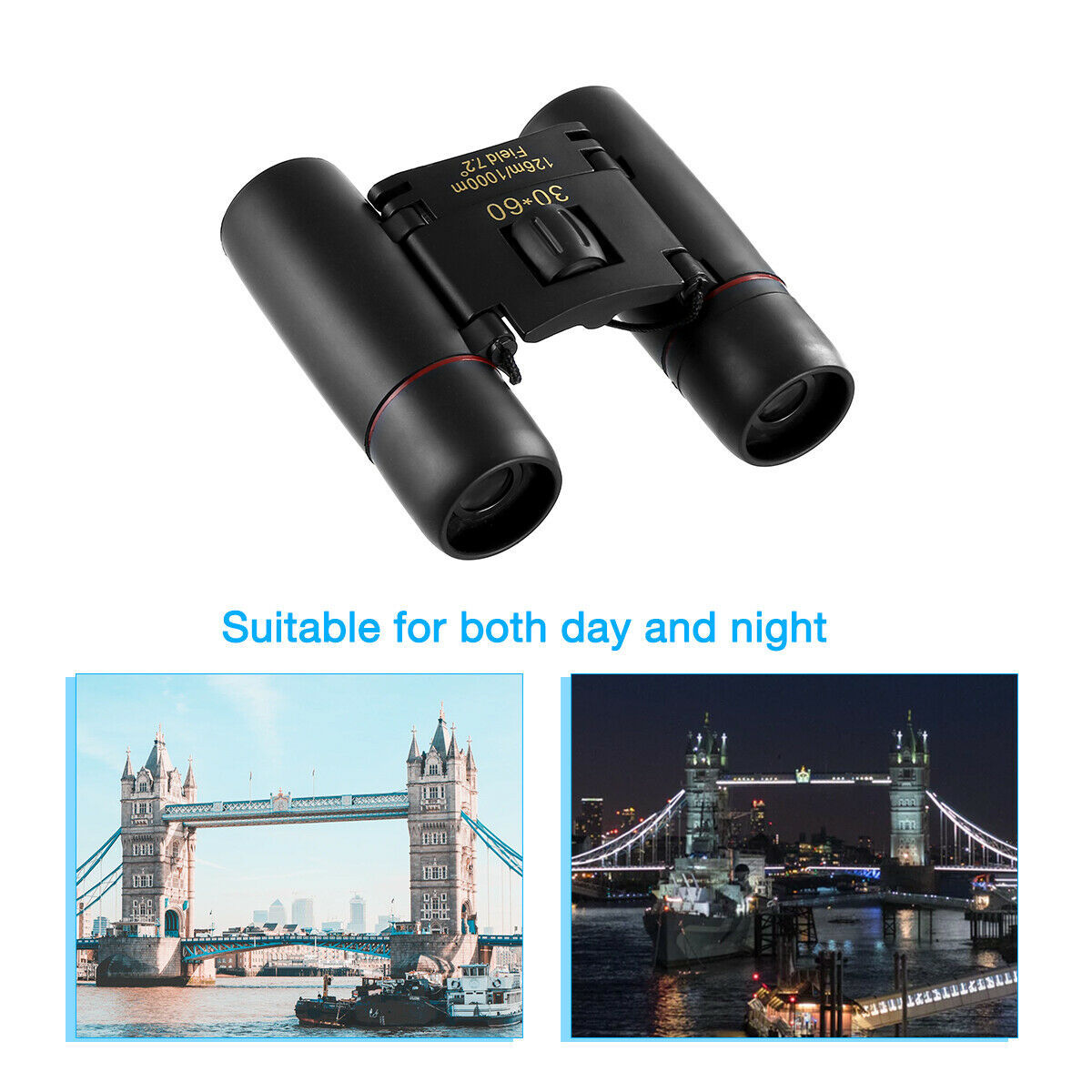 Binoculars 30x60 Zoom Travel Compact Folding Telescope Hunting Day Night Outdoor Small Pocket Binoculars Compact Adults, Mini Kids Binoculars Boys For Bird Watching, Concert Theater Opera null