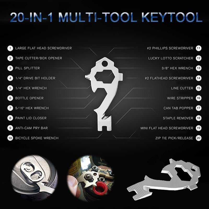 20-in-1 Stainless Steel Multi Tools Key Ring EDC Screwdriver Wrench Opener Set Pocket Outdoor Tool Multitool Keychain Portable null