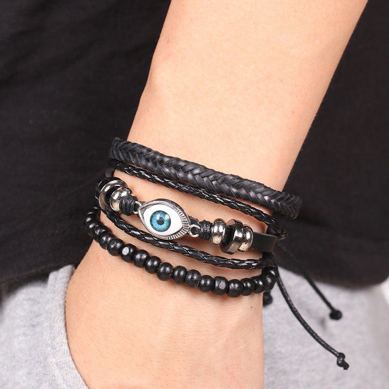 Braided leather cord brown eye bracelet Bones of the Earth