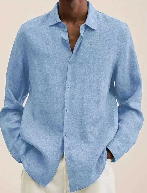 New Solid Color Long Sleeve Shirt Casual Stand Collar Shirt For Men null