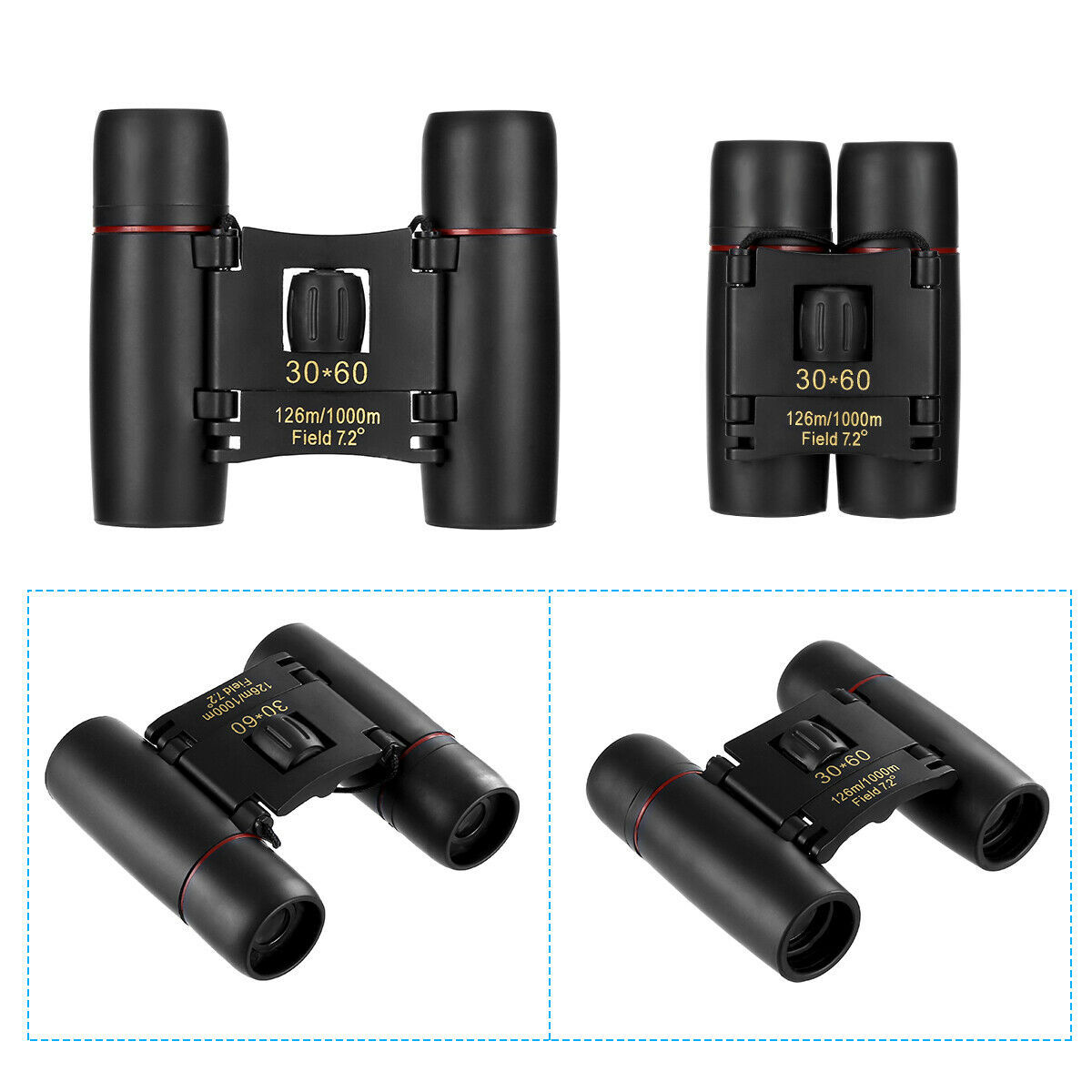 Binoculars 30x60 Zoom Travel Compact Folding Telescope Hunting Day Night Outdoor Small Pocket Binoculars Compact Adults, Mini Kids Binoculars Boys For Bird Watching, Concert Theater Opera null