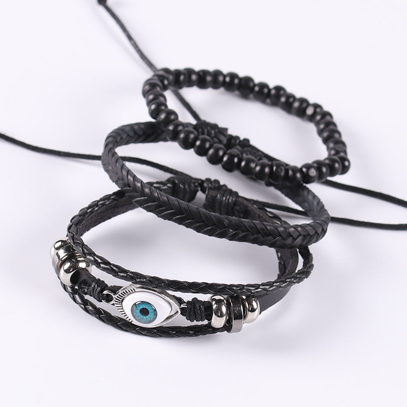 Braided leather cord brown eye bracelet