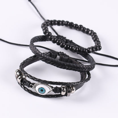 Braided leather cord brown eye bracelet