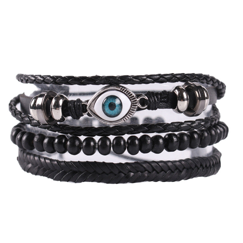 Braided leather cord brown eye bracelet